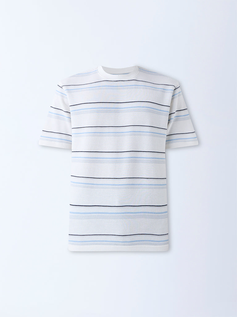WES Lounge Off-White Striped Relaxed-Fit T-Shirt