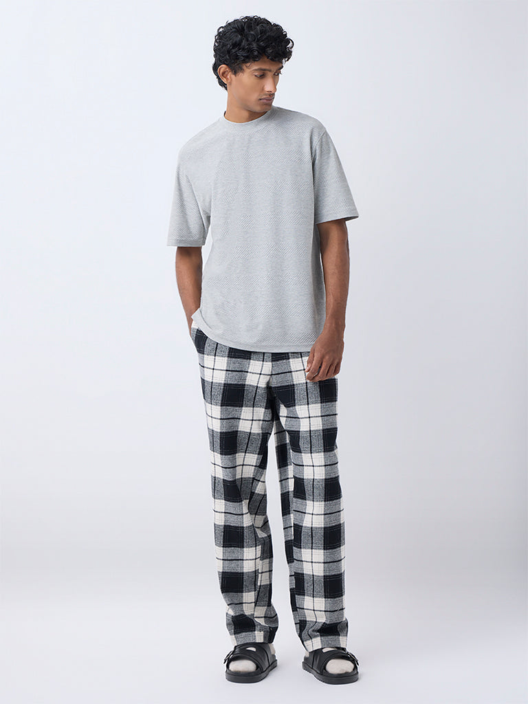 WES Lounge Grey Textured Relaxed-Fit Cotton-Blend T-Shirt
