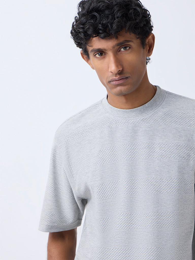 WES Lounge Grey Textured Relaxed-Fit Cotton-Blend T-Shirt