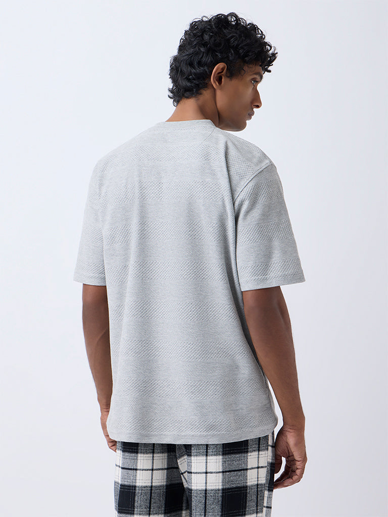 WES Lounge Grey Textured Relaxed-Fit Cotton-Blend T-Shirt