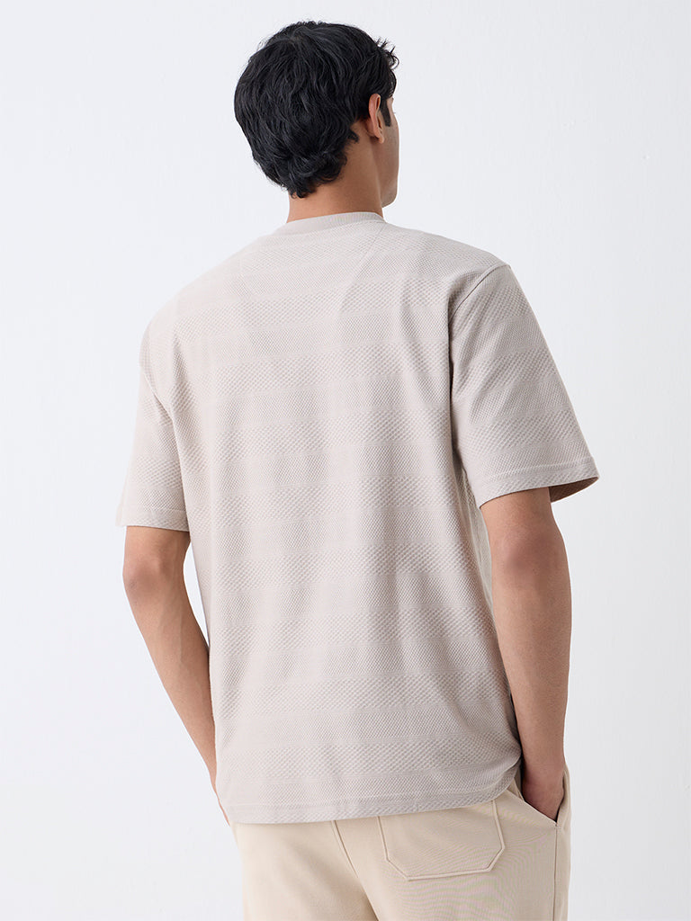WES Lounge Taupe Self-Textured Relaxed-Fit T-Shirt