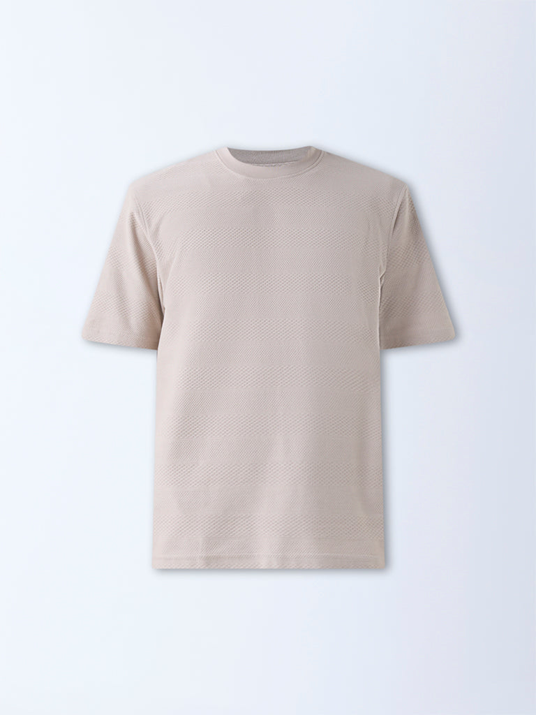 WES Lounge Taupe Self-Textured Relaxed-Fit T-Shirt