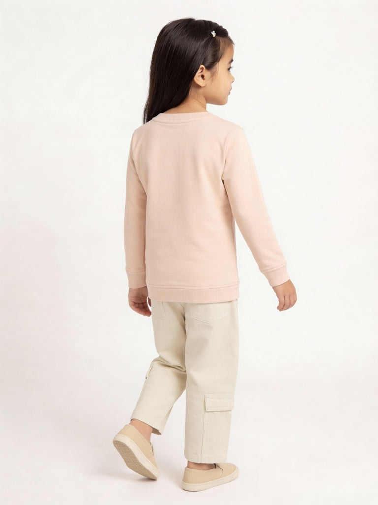 HOP Kids Girls Cream Embroidered Relaxed-Fit High-Rise Jeans