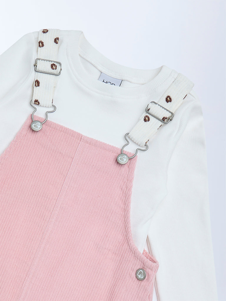 HOP Kids Girls Pink Corduroy Pinafore with T-Shirt Set