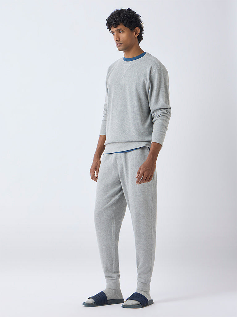 WES Lounge Grey Textured Relaxed-Fit Sweatshirt