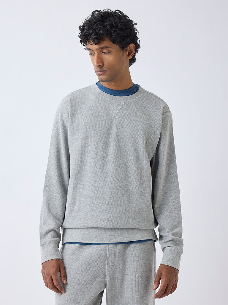 WES Lounge Grey Textured Relaxed-Fit Sweatshirt