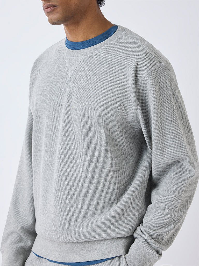 WES Lounge Grey Textured Relaxed-Fit Sweatshirt
