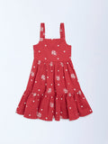 Utsa Kids Girls Red Printed A-Line Cotton-Blend Dress - (2-8 yrs)