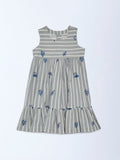 Utsa Kids Girls Grey Striped Cotton-Blend Tiered Dress - (2-8 yrs)