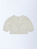 Utsa Kids Girls Off-White Schiffli Embroidered Cotton Top - (2-8 yrs)