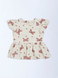 Utsa Kids Girls Off-White Printed Cotton-Blend Top - (2-8 yrs)