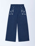 Utsa Kids Girls Navy Embroidered Denim Pants - (8-14 yrs)