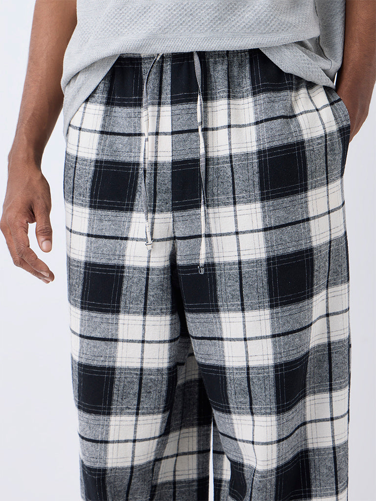 WES Lounge Black Relaxed-Fit Mid-Rise Cotton Pants