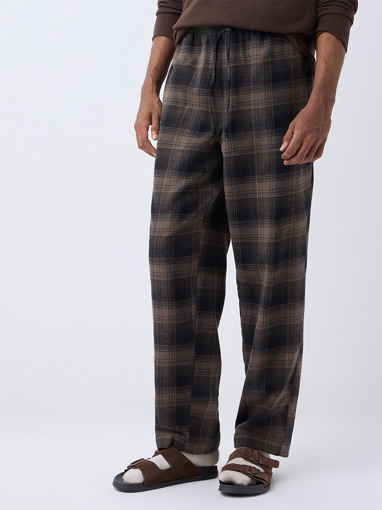 WES Lounge Dark Brown Relaxed-Fit Mid-Rise Cotton Pants