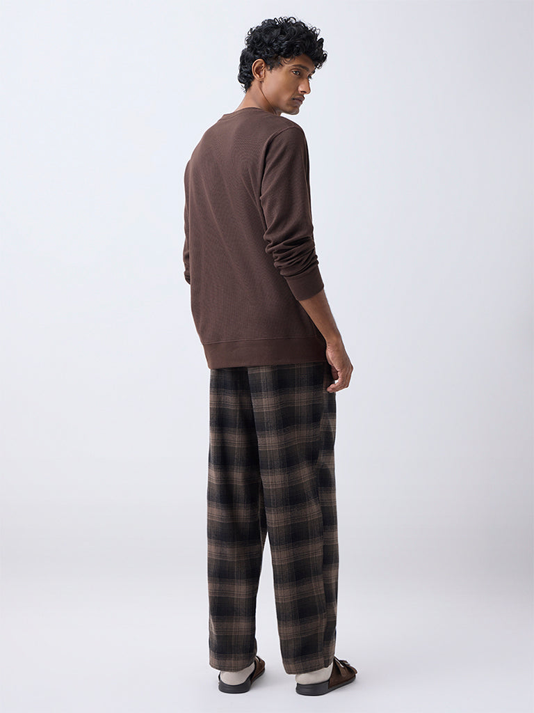 WES Lounge Dark Brown Relaxed-Fit Mid-Rise Cotton Pants