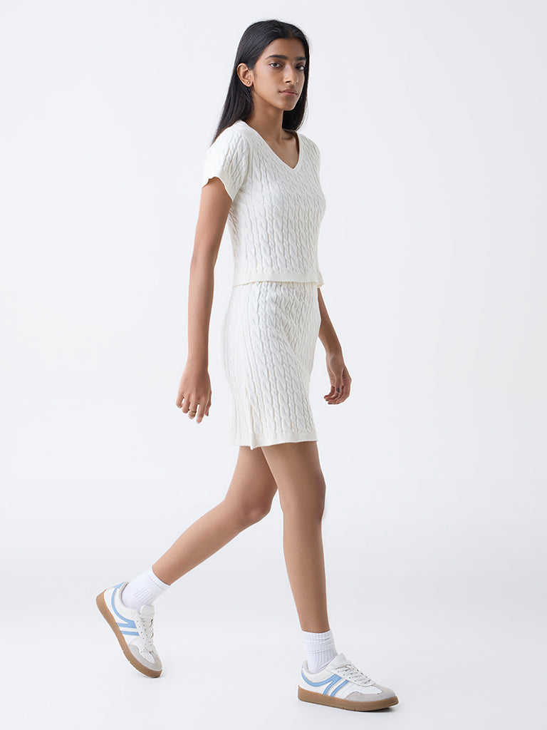 Studiofit Off-White Cable Knitted Top