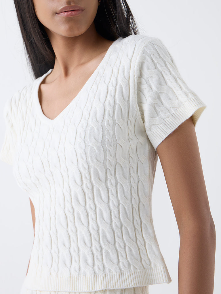 Studiofit Off-White Cable Knitted Top