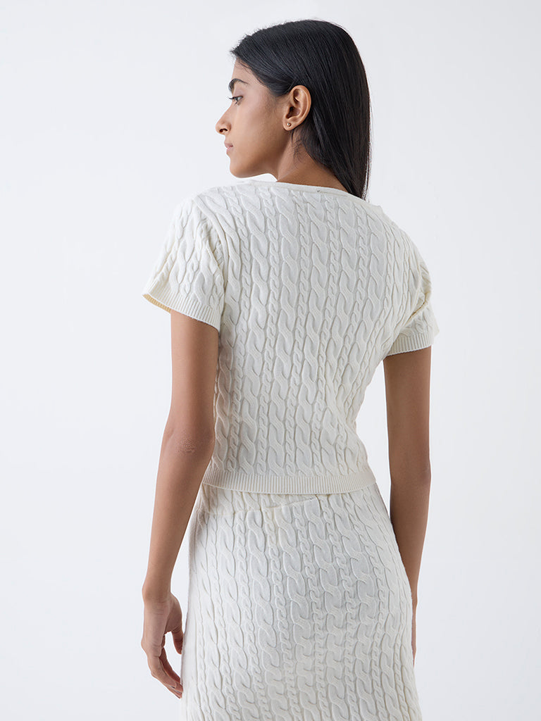 Studiofit Off-White Cable Knitted Top
