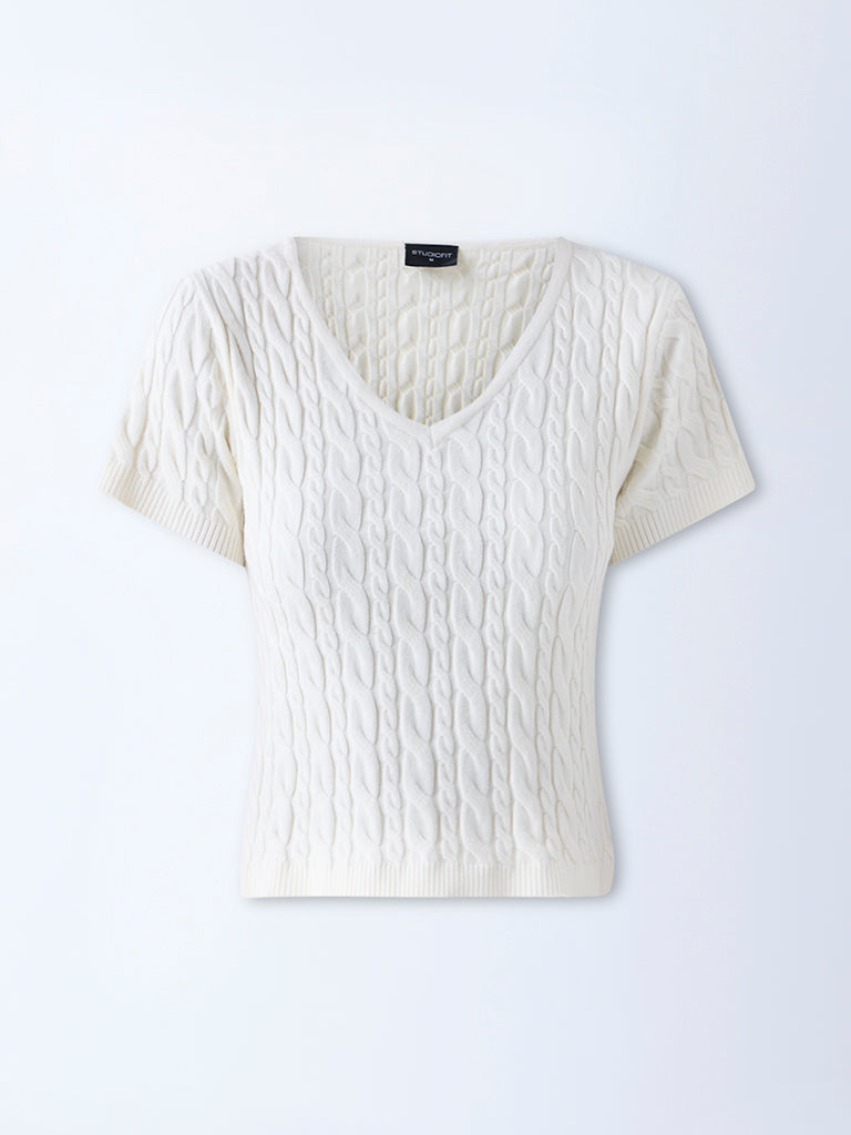 Studiofit Off-White Cable Knitted Top