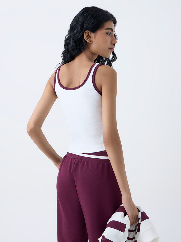 Studiofit White Typographic Ribbed Top