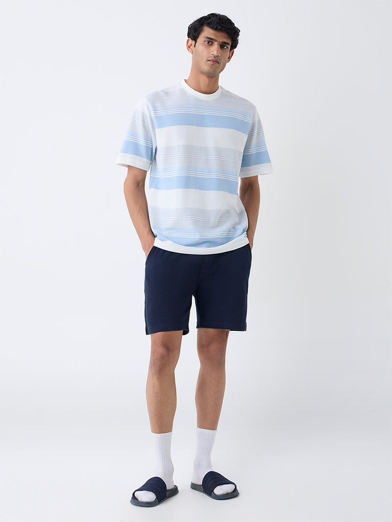WES Lounge Blue Striped Relaxed-Fit Cotton T-Shirt