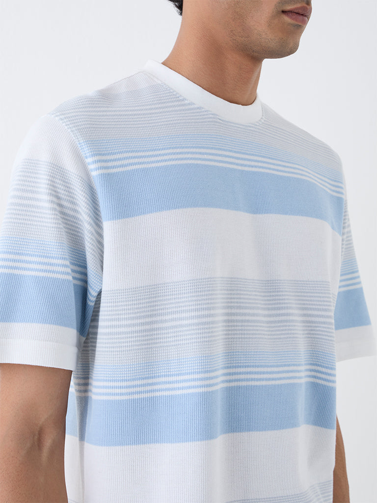 WES Lounge Blue Striped Relaxed-Fit Cotton T-Shirt