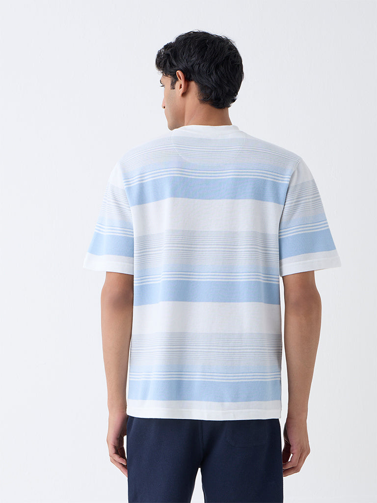 WES Lounge Blue Striped Relaxed-Fit Cotton T-Shirt