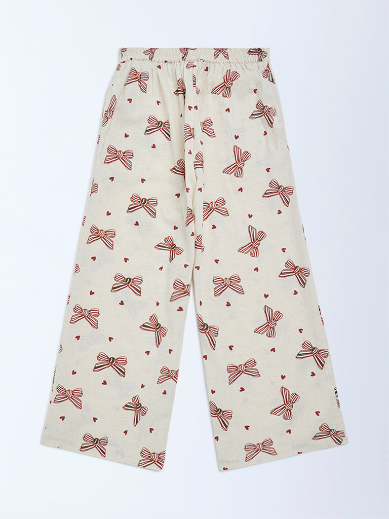 Utsa Kids Girls Off-White Cotton-Blend Pants - (8-14 yrs)