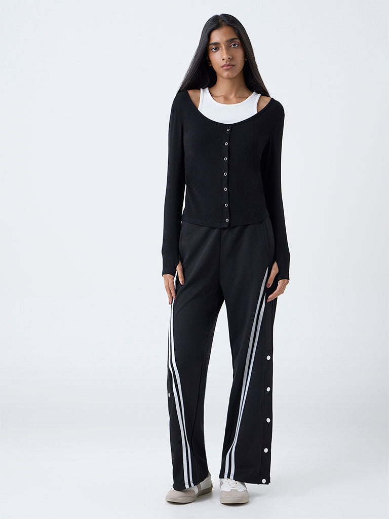Studiofit Black Ribbed-Textured Top