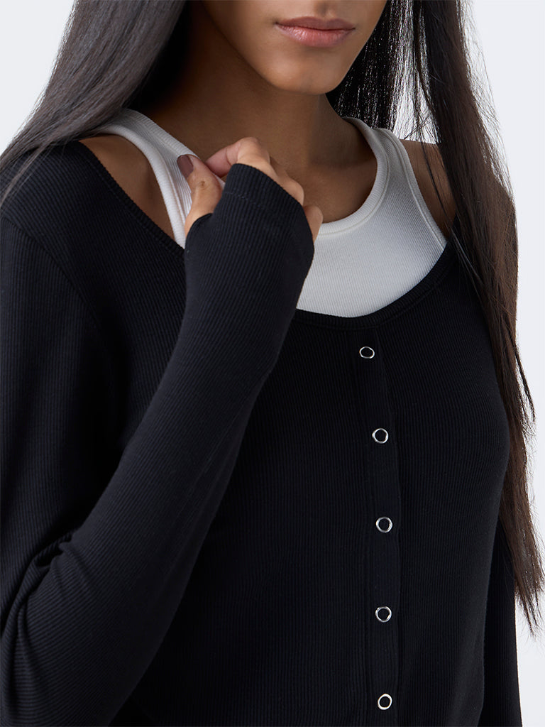 Studiofit Black Ribbed-Textured Top