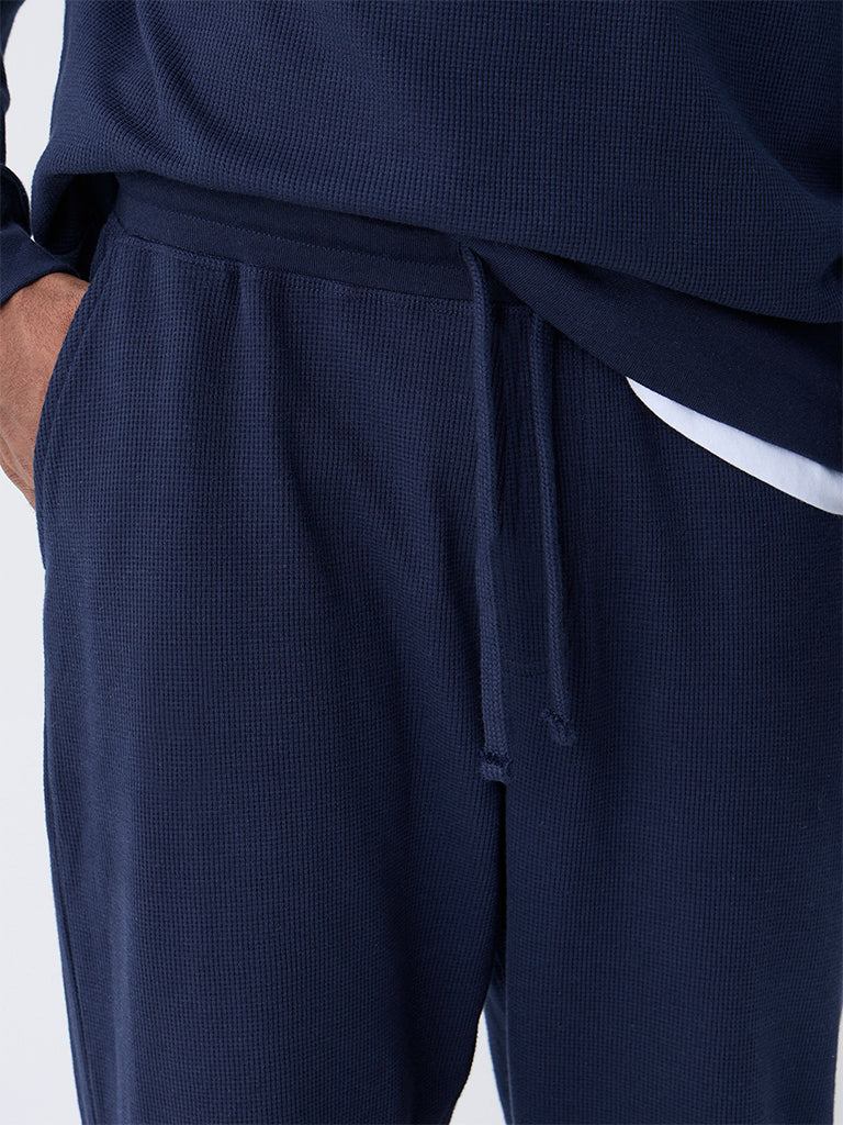 WES Lounge Navy Relaxed-Fit Mid-Rise Cotton-Blend Joggers