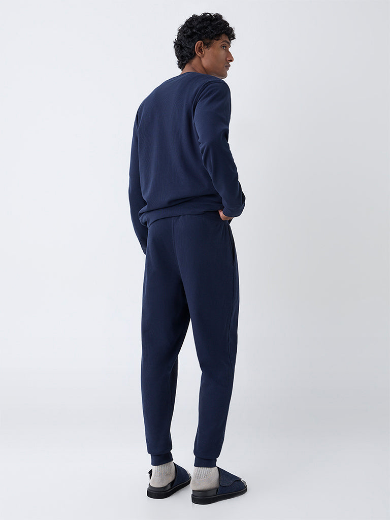 WES Lounge Navy Relaxed-Fit Mid-Rise Cotton-Blend Joggers