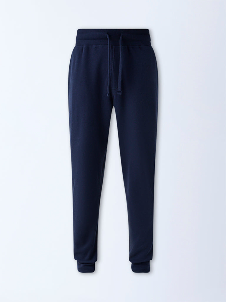 WES Lounge Navy Relaxed-Fit Mid-Rise Cotton-Blend Joggers