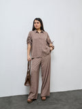 Gia Taupe Self-Patterned High-Rise Pants with Belt
