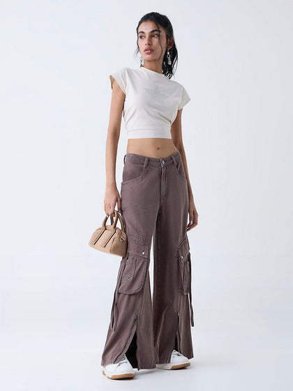 Nuon Brown Cargo-Style High-Rise Jeans