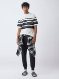 WES Lounge Off-White Striped Relaxed-Fit Cotton-Blend T-Shirt