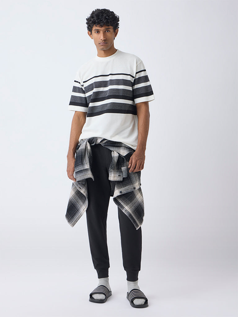WES Lounge Off-White Striped Relaxed-Fit Cotton-Blend T-Shirt