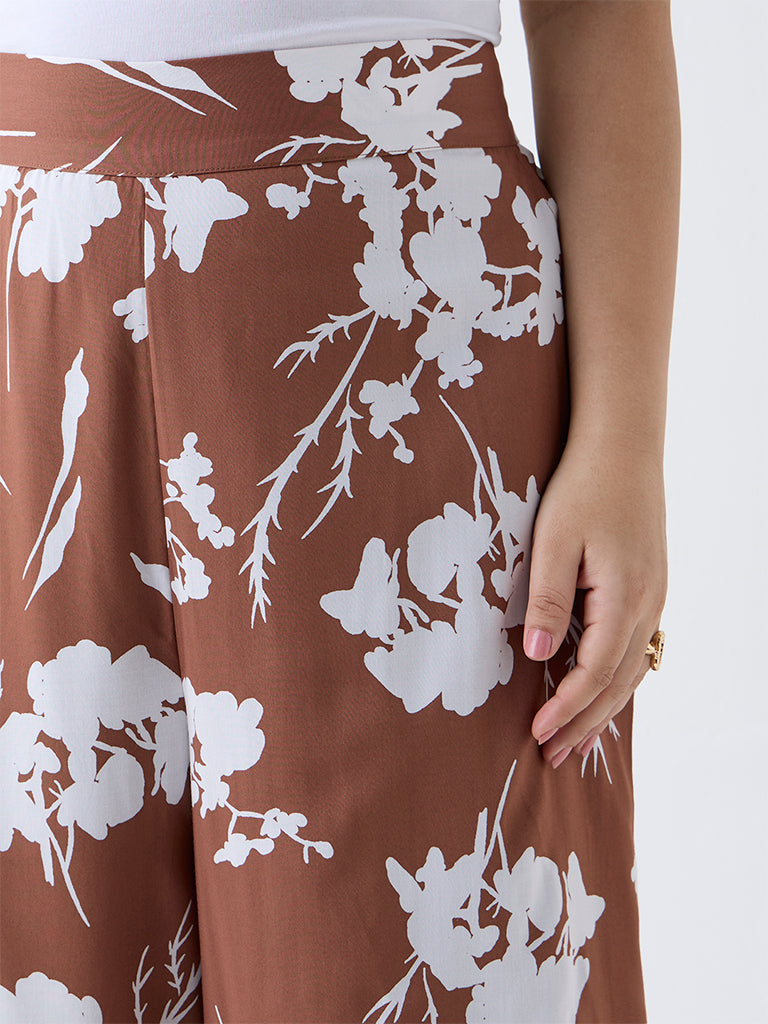 Gia Brown Foliage Design High-Rise Trousers