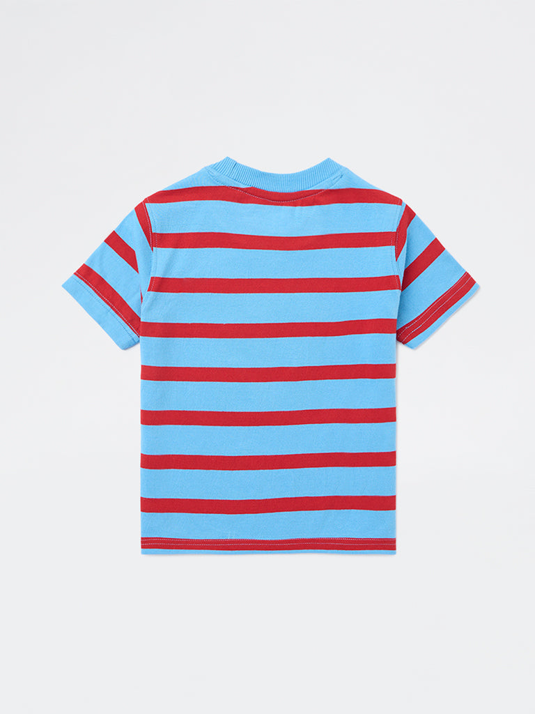 HOP Kids Boys Blue Striped Cotton T-Shirt