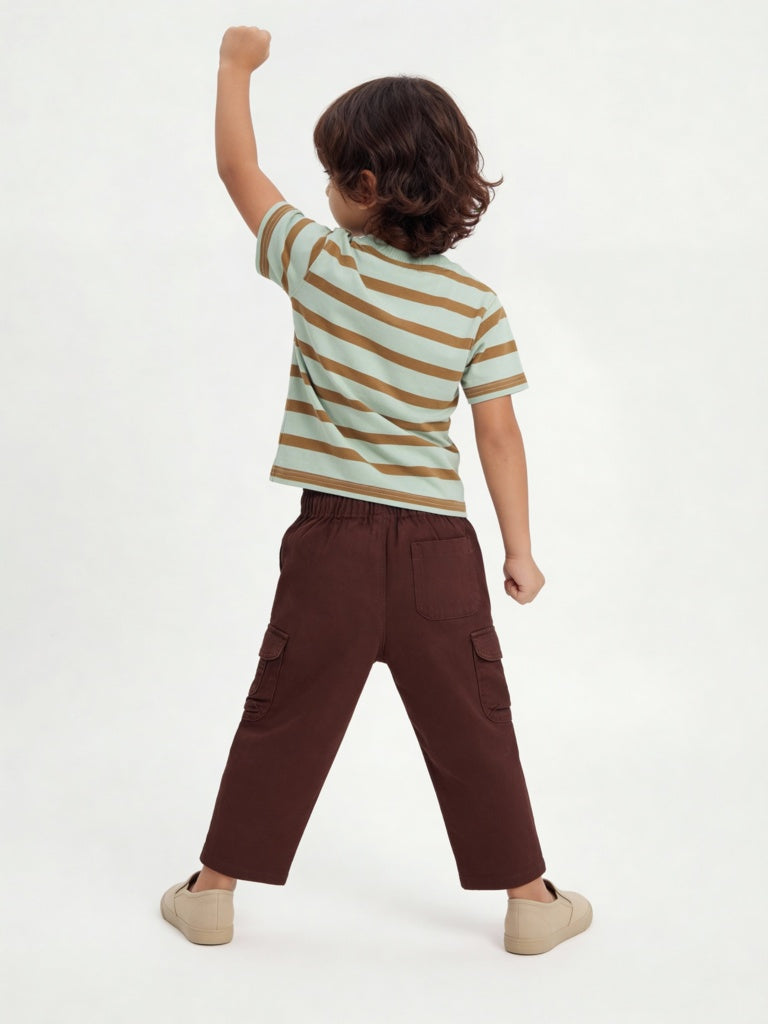 HOP Kids Boys Sage Striped Cotton T-Shirt