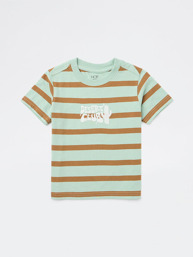 HOP Kids Boys Sage Striped Cotton T-Shirt