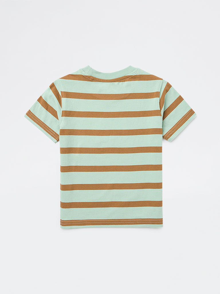 HOP Kids Boys Sage Striped Cotton T-Shirt