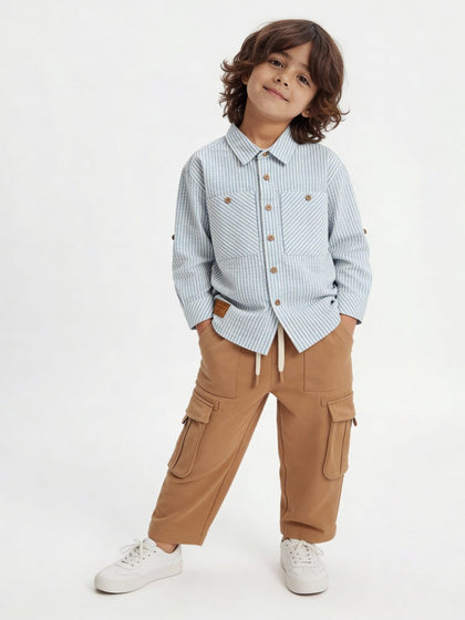 HOP Kids Boys Blue Seersucker Striped Cotton Shirt