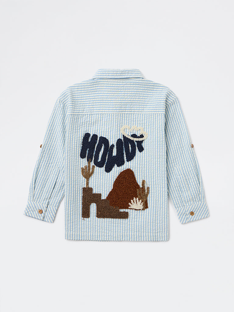HOP Kids Boys Blue Seersucker Striped Cotton Shirt