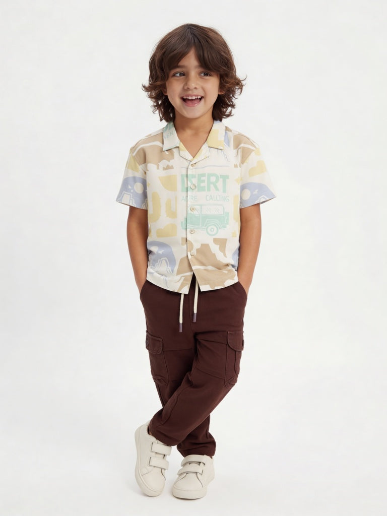 HOP Kids Boys Multicolour Printed Resort-Fit Shirt