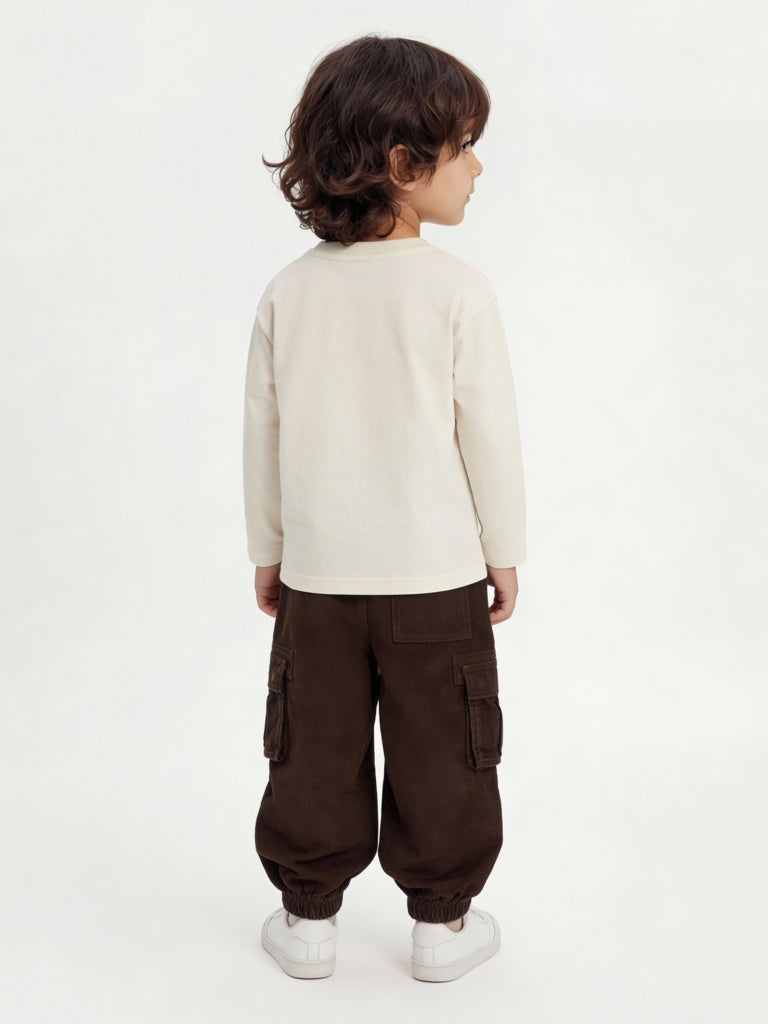 HOP Kids Boys Off-White Printed Cotton T-Shirt