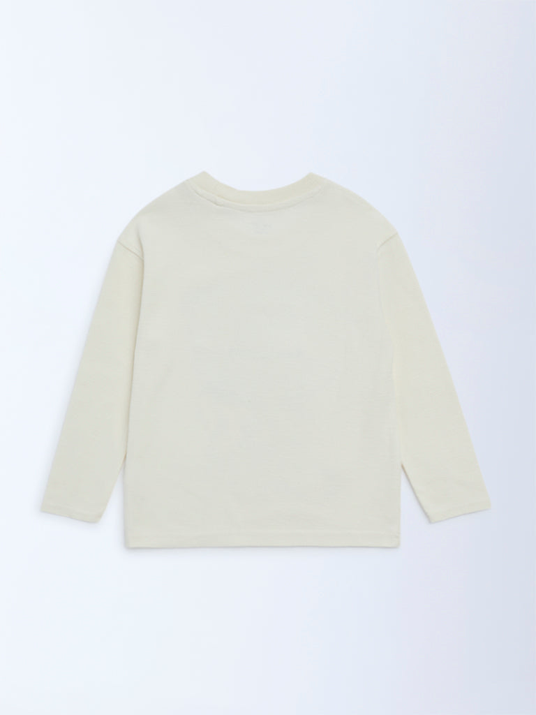 HOP Kids Boys Off-White Printed Cotton T-Shirt