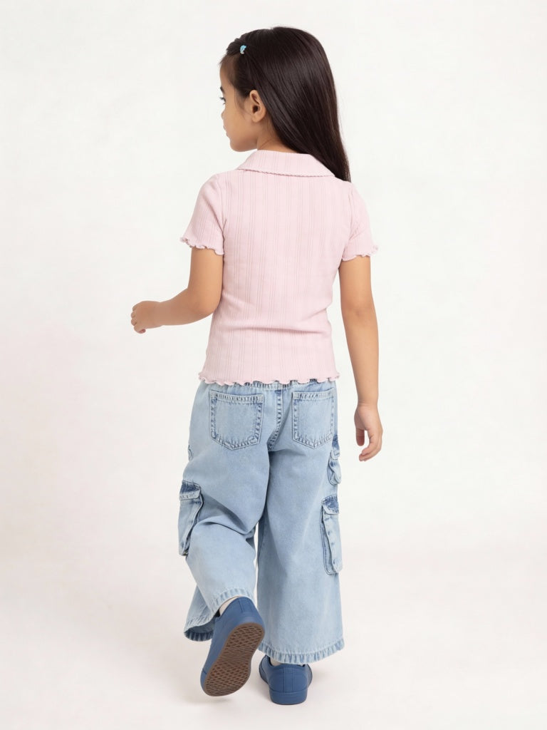 HOP Kids Girls Light Blue Washed Mid-Rise Denim Jeans