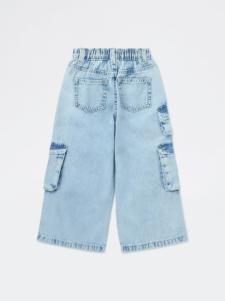 HOP Kids Girls Light Blue Washed Mid-Rise Denim Jeans