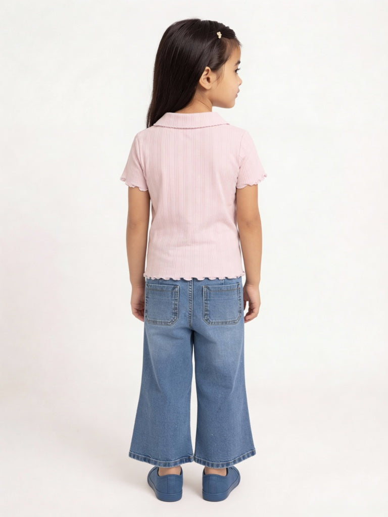 HOP Kids Girls Blue Printed Straight-Fit Mid-Rise Jeans